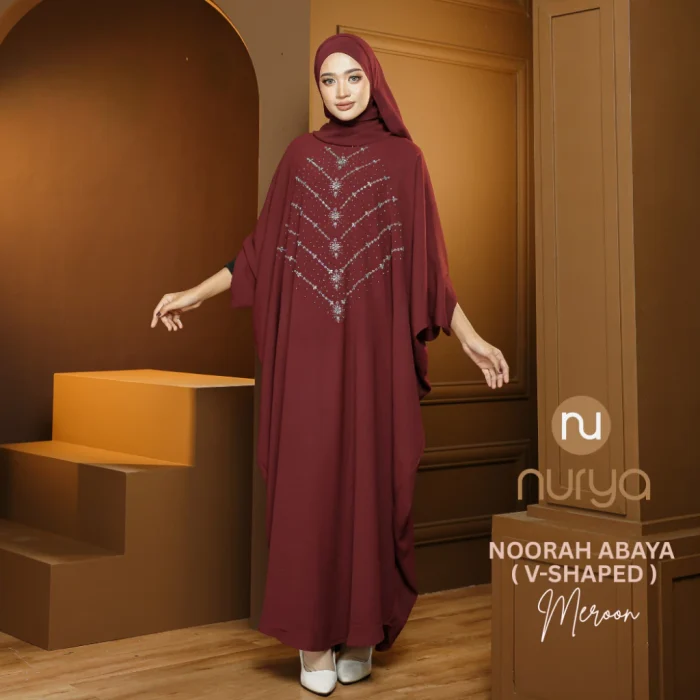 Meroon - Noorah V-Shape Abaya Kaftan Kain CEY Premium Ironless Muslimah Batwing Clothing Meroon - Noorah V-Shape Abaya Kaftan Kain CEY Premium Ironless Muslimah Batwing Clothing