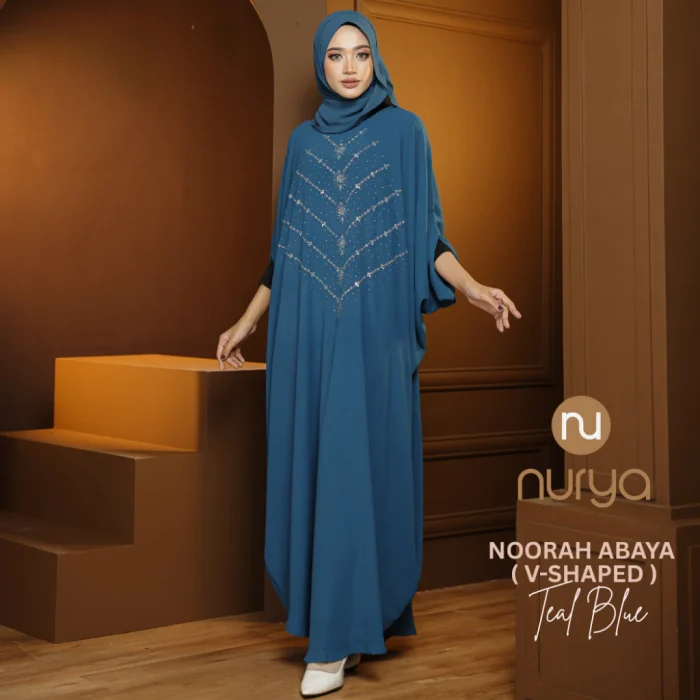 Teal Blue- Noorah V-Shape Abaya Kaftan Kain CEY Premium Ironless Muslimah Batwing Clothing Teal Blue- Noorah V-Shape Abaya Kaftan Kain CEY Premium Ironless Muslimah Batwing Clothing